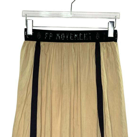 Free People Movement S Pleated Leisure Skirt Midi Sand Slit Sides Boho Hippie - Picture 5 of 10